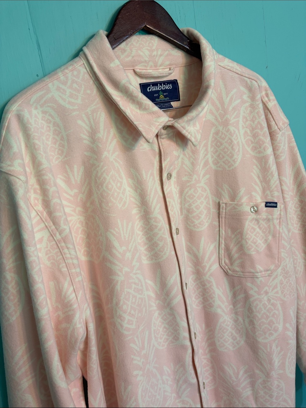 Chubbies Men’s Thigh Napple Pink Pineapple Fleece Flannel Shirt/Shacket XXL